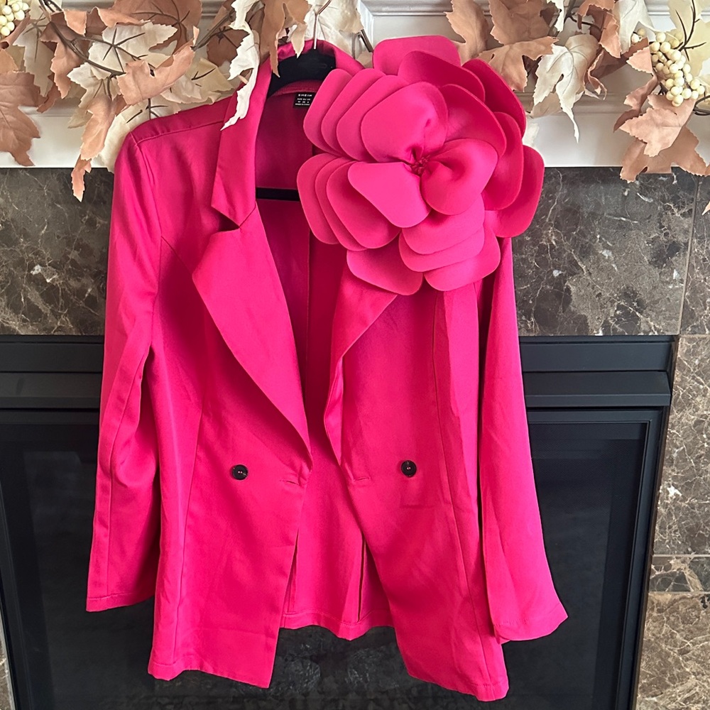 SHEIN Hot Pink Blazer with Oversized Floral Accent- gorgeous! - NEW
